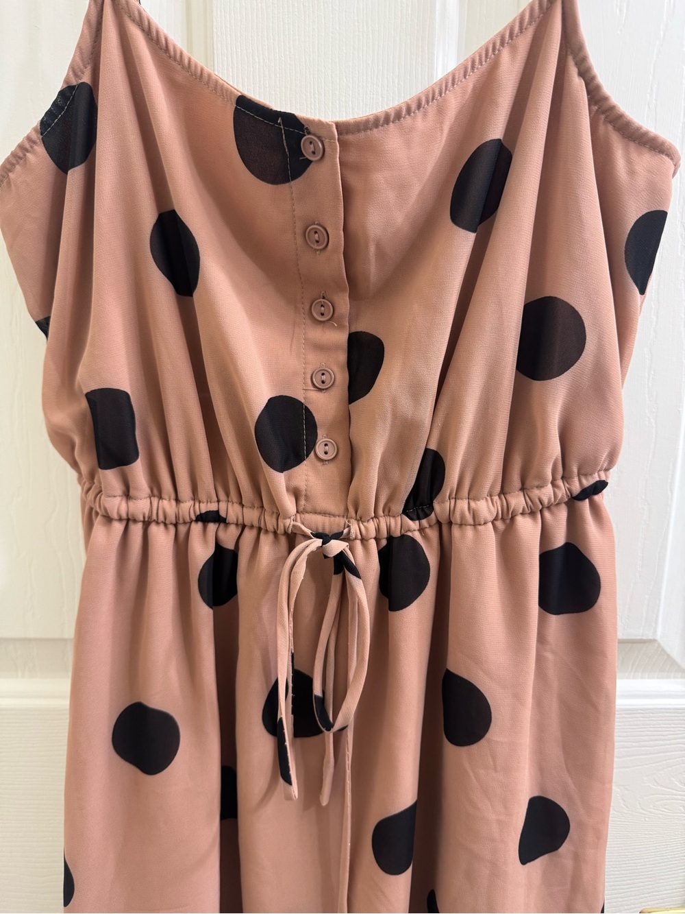 Polka Dot Spaghetti Strap Dress in Brown and Black - Picture 2 of 7
